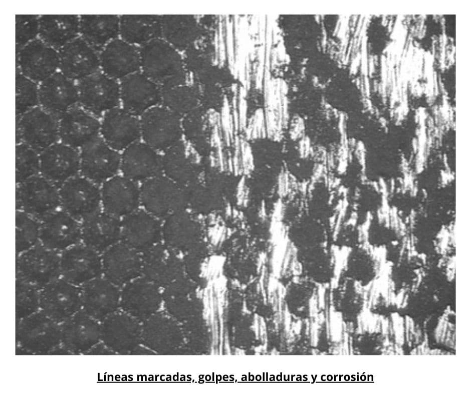 Líneas marcadas, golpes, abolladuras y corrosión